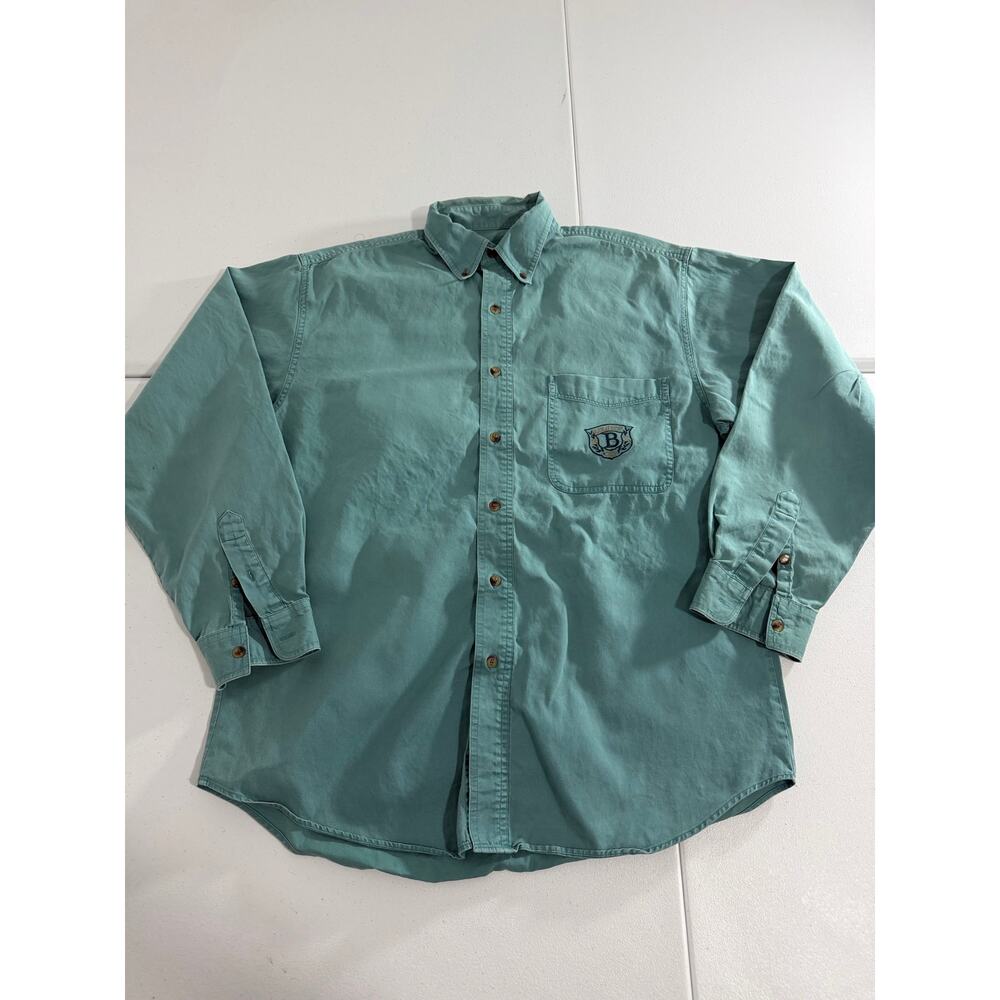 Vintage Bugle Boy Co Teal Button Down Shirt Men’s Medium Embroidered Logo